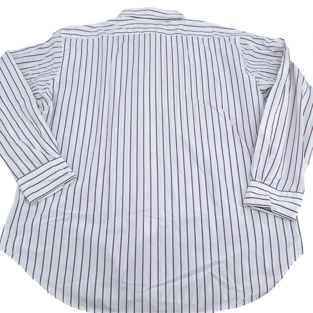 Polo Ralph‎ Lauren Button Down Mens 17-35 White Purple Striped Classic Vintage